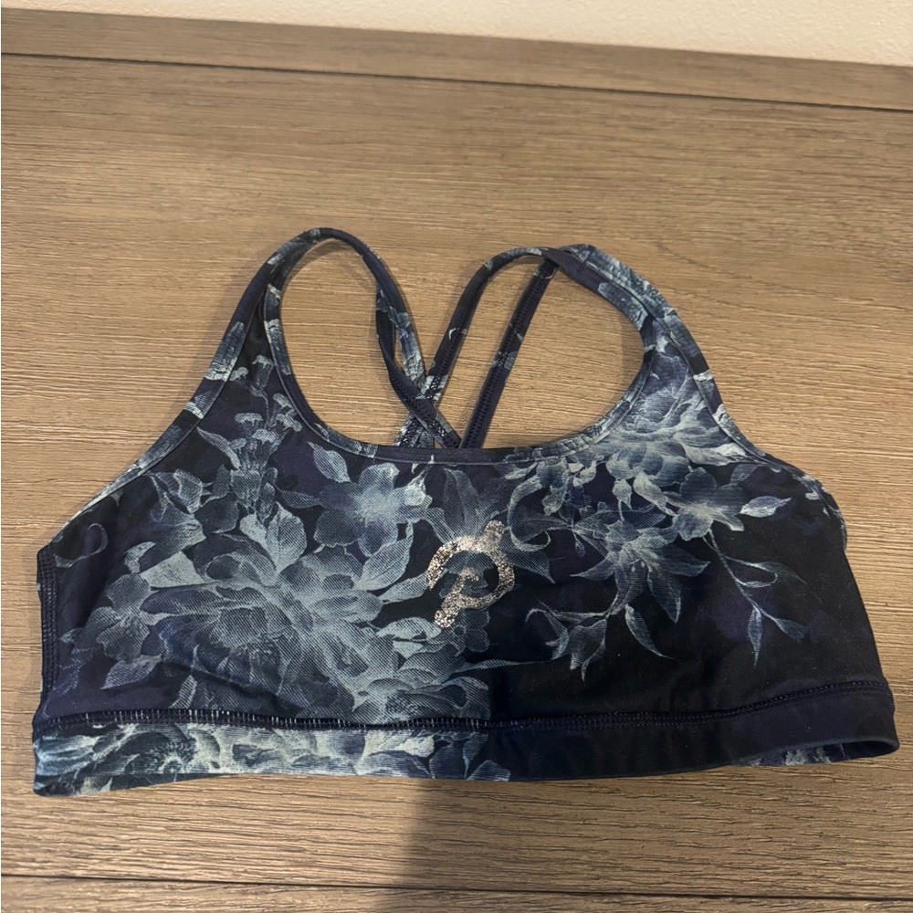 Floral Print Sports Bra - Blue